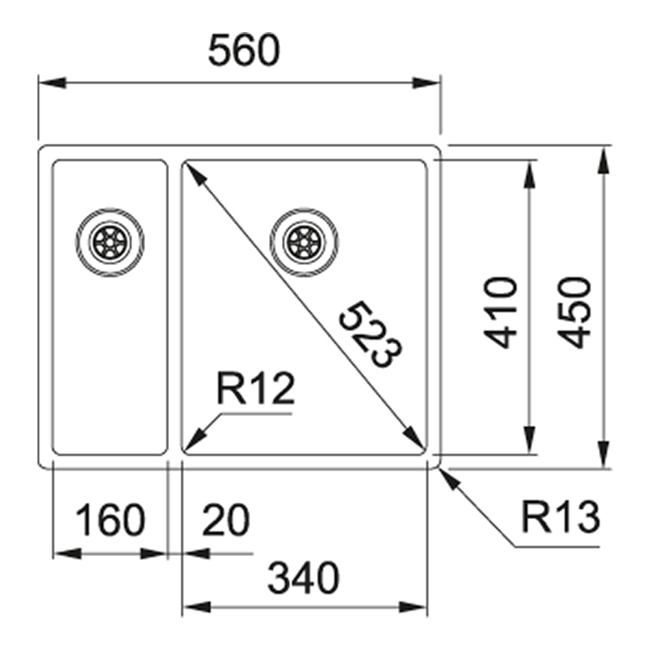 Franke Box BXX 160 34-16 Technical Diagram